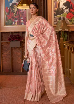 Radiant Peach Linen Fabric Party Wear Weaving Saree