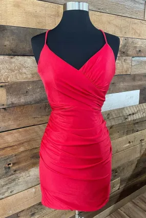 Red V Neck Lace-Up Short Homecoming Dress Cocktail