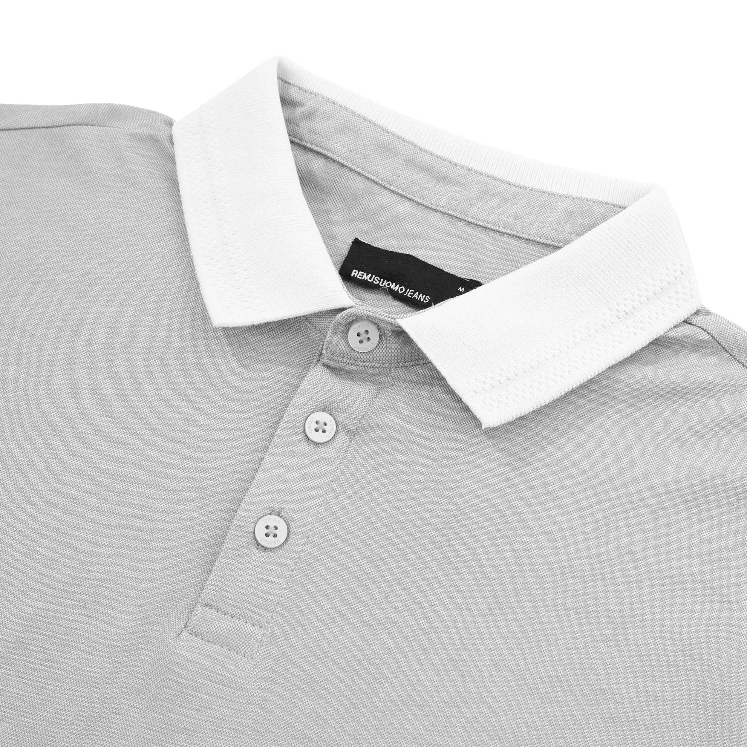 Remus Uomo Micro Pique Contrast Collar Polo Shirt in Light Grey