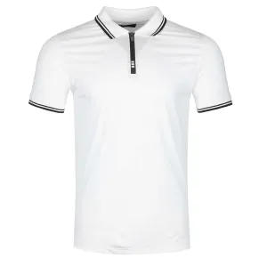 Remus Uomo Zip Contrast Polo Shirt in White