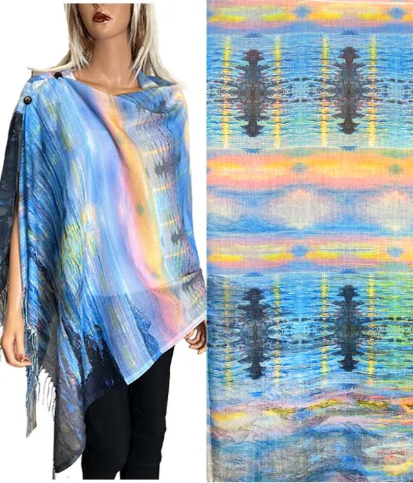 Reversible Art Design Cotton Feel Button Scarves