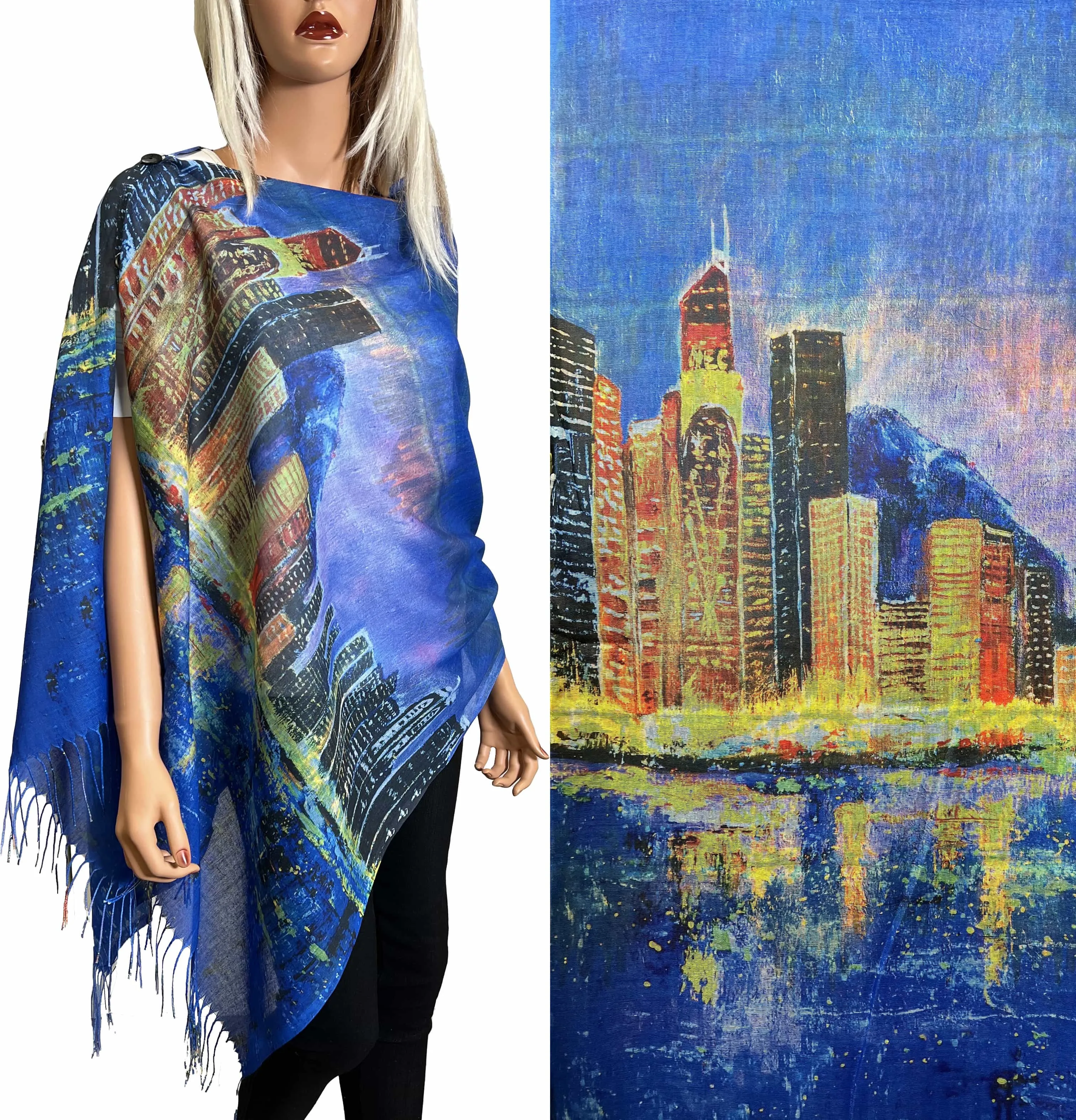 Reversible Art Design Cotton Feel Button Scarves