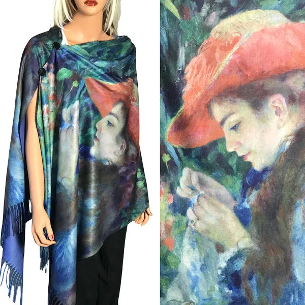 Reversible Art Design Cotton Feel Button Scarves