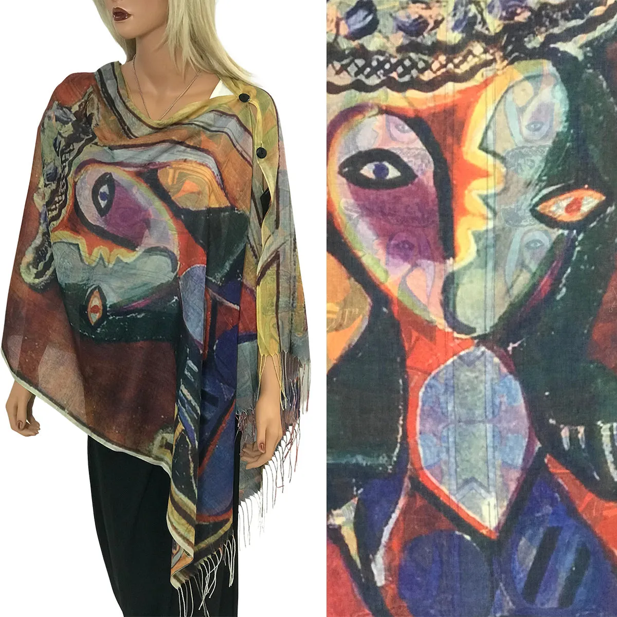 Reversible Art Design Cotton Feel Button Scarves