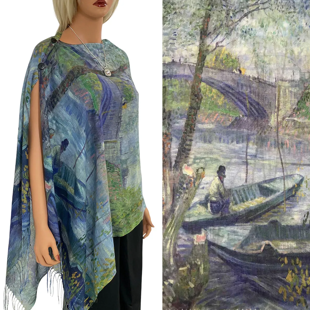 Reversible Art Design Cotton Feel Button Scarves