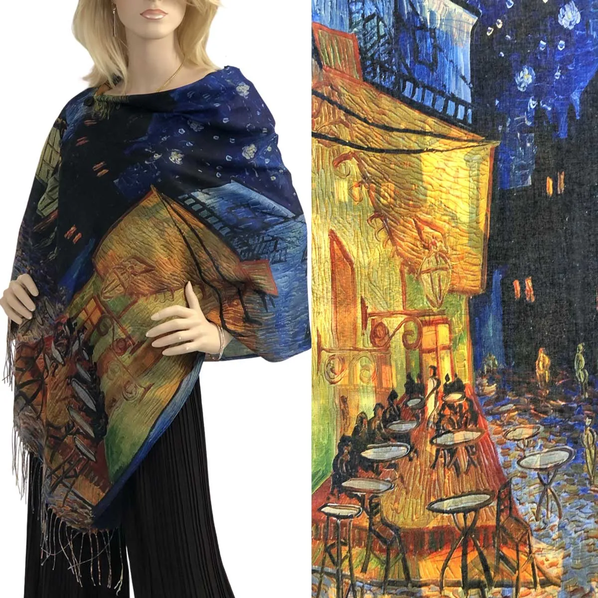 Reversible Art Design Cotton Feel Button Scarves