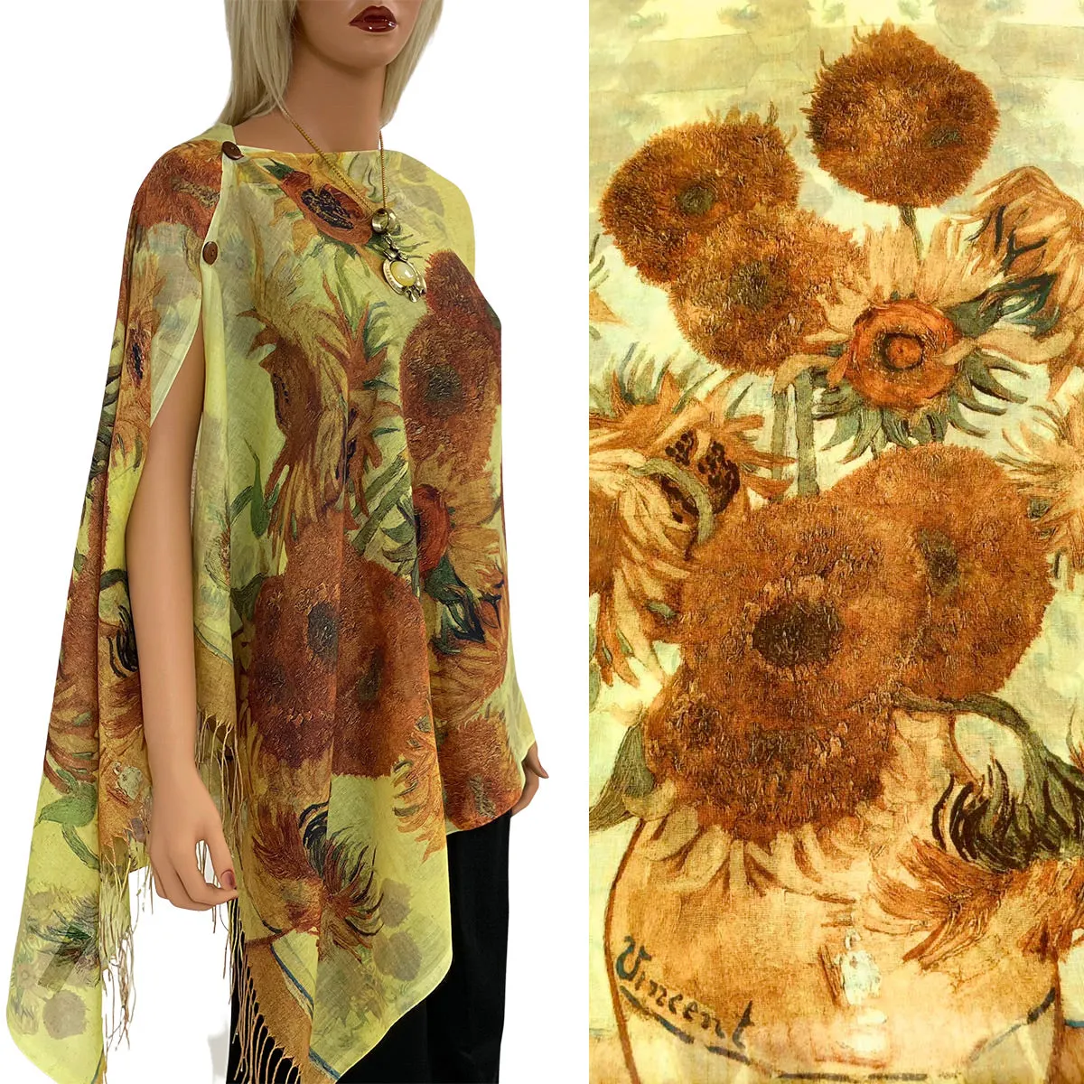 Reversible Art Design Cotton Feel Button Scarves