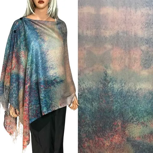 Reversible Art Design Cotton Feel Button Scarves