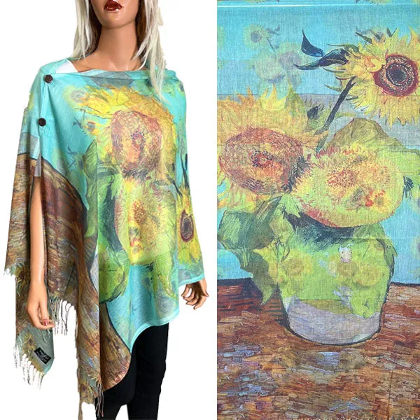 Reversible Art Design Cotton Feel Button Scarves