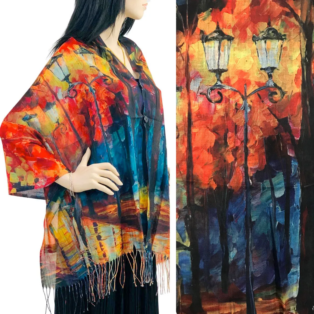 Reversible Art Design Cotton Feel Button Scarves