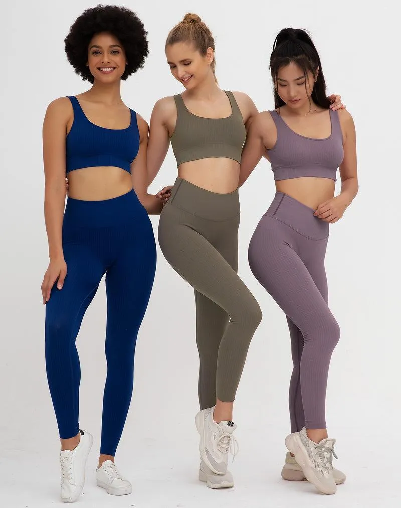 Ribbed Yoga Sets Fitness Bra and Seamless Leggings For Women