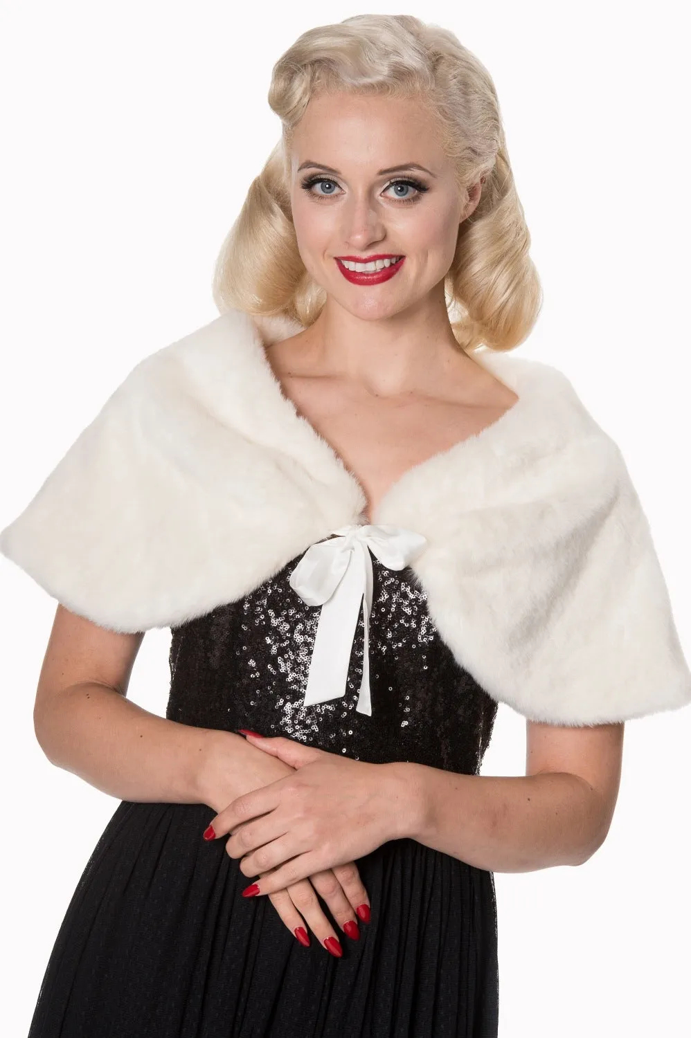 Rosalie Collar Faux Fur Stole in White by Banned