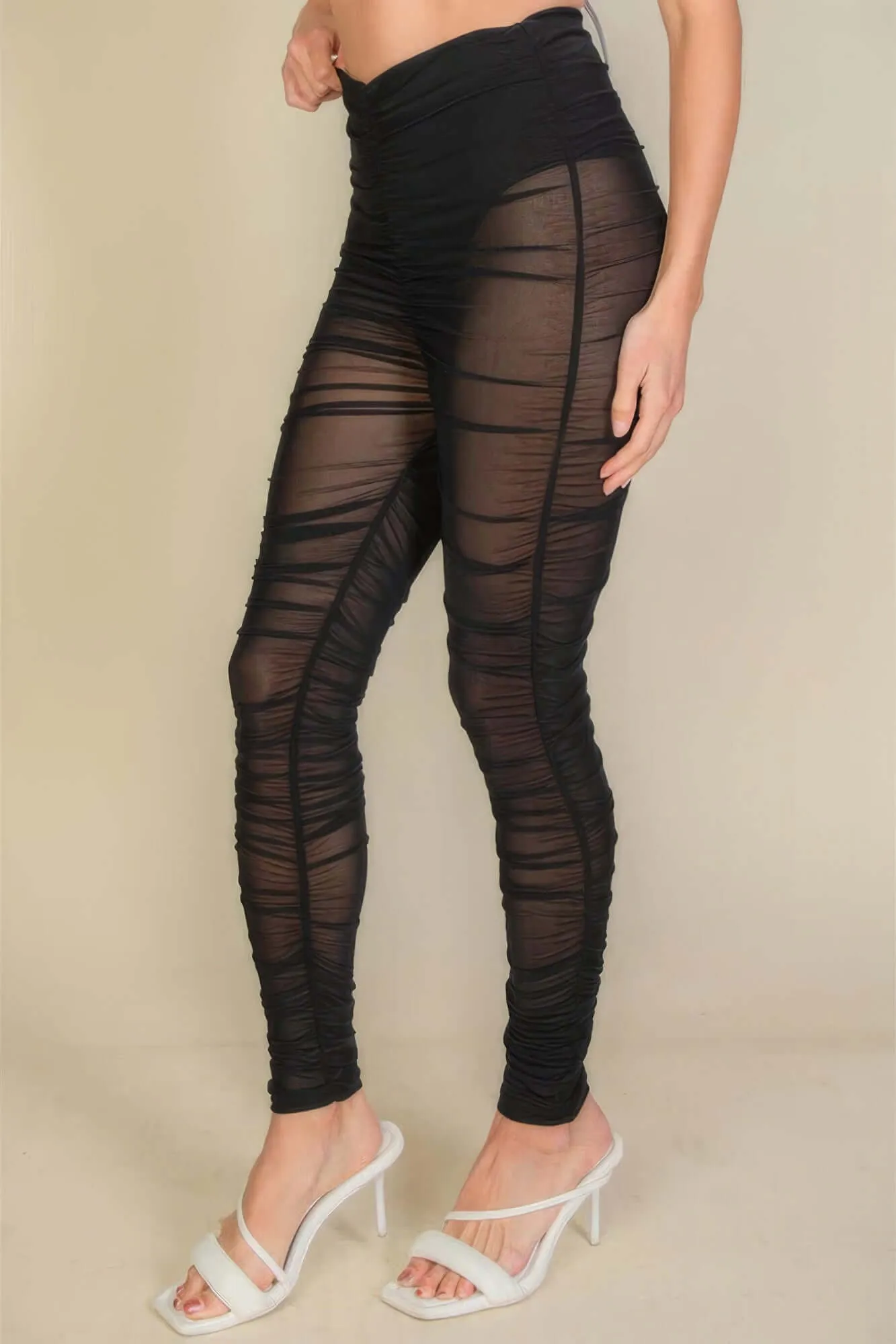 Ruched Poly Mesh Leggings