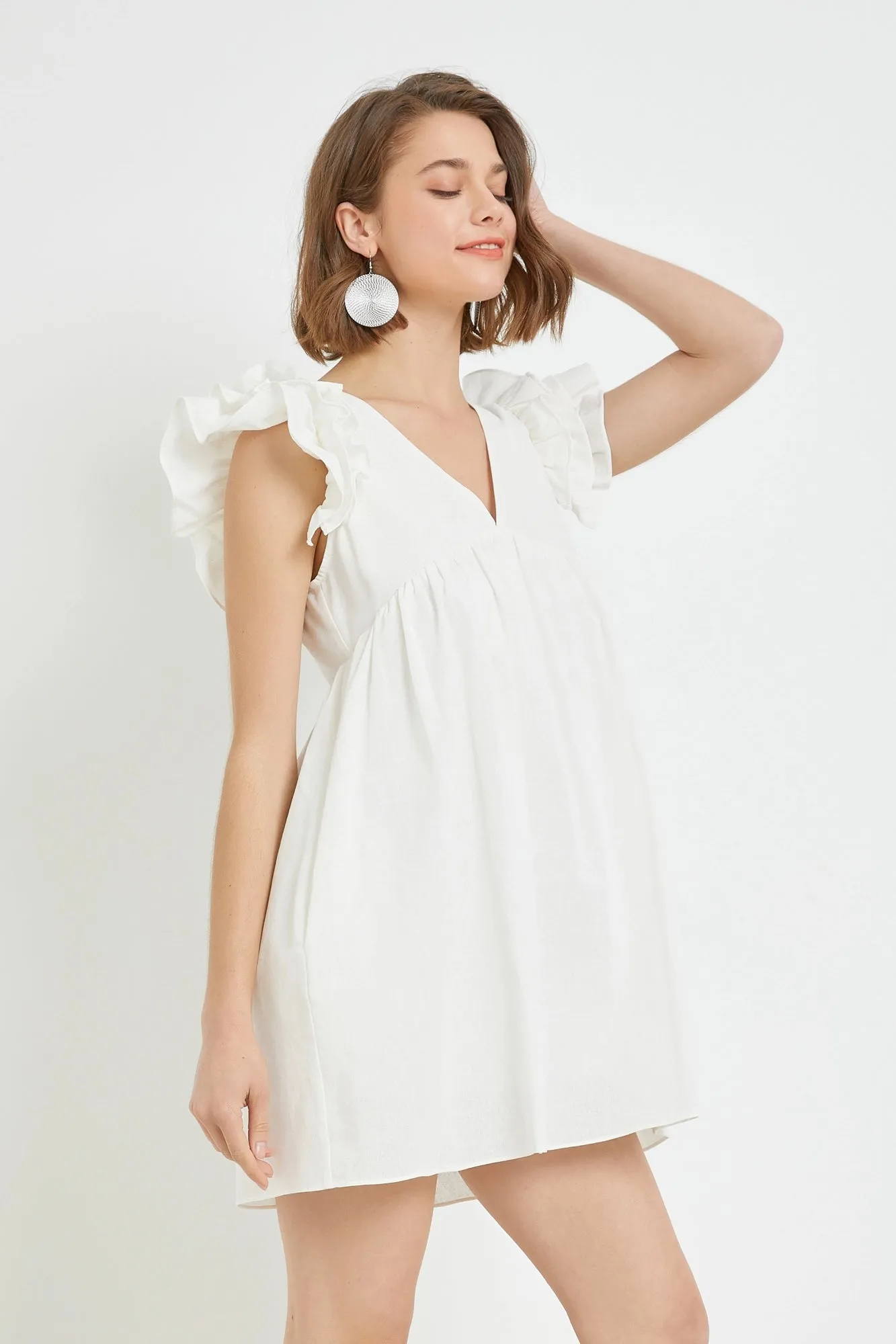 Ruffle Shoulder Romper Dress