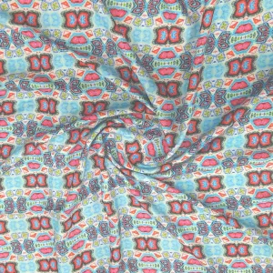 Sky Blue Traditional Print Viscose Fabric