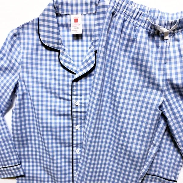 Sleepwear Kids Gingham Print Pajama Set - Blue/White/Navy Trim (Select Size) Flame Resistant