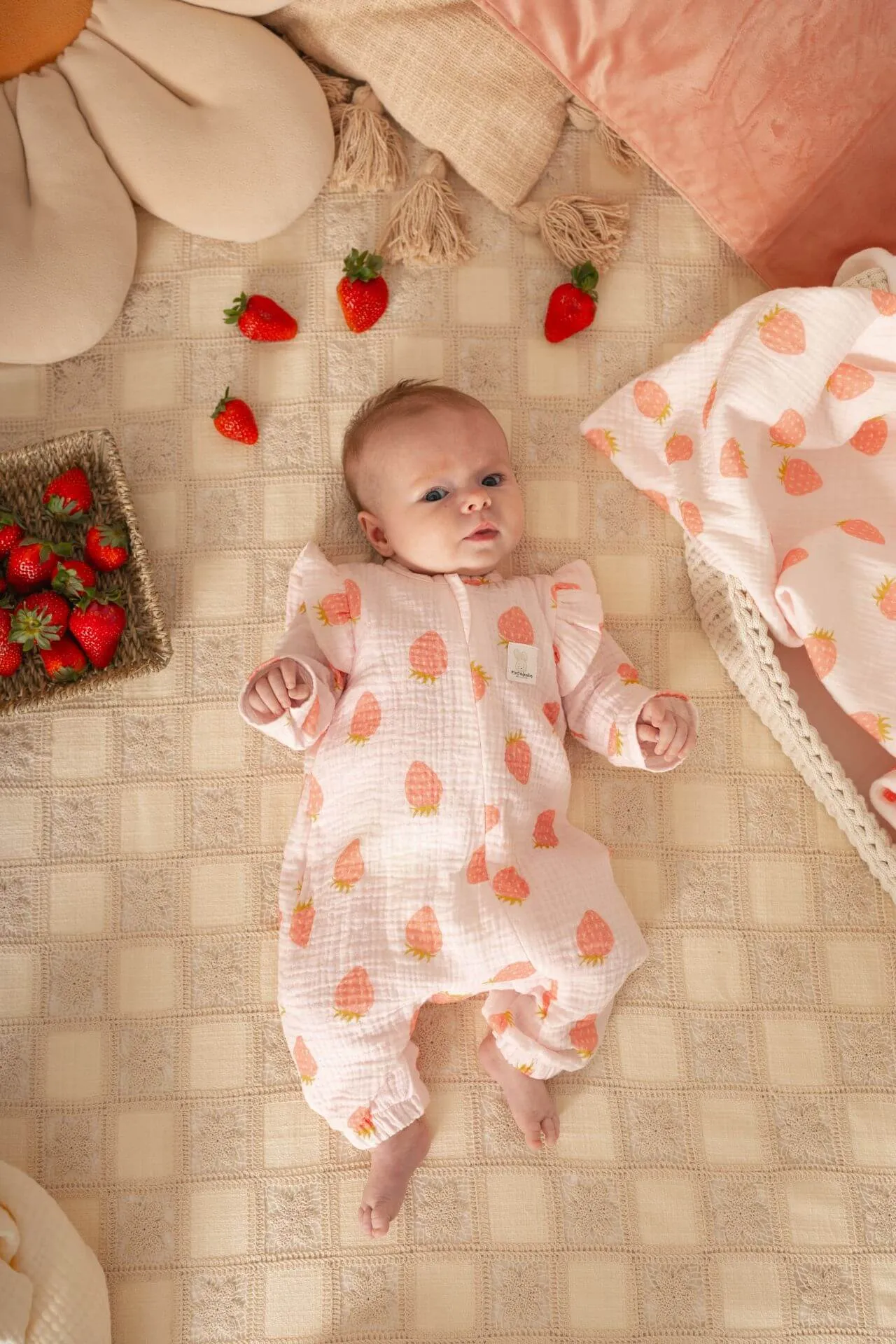 Soft Cotton Muslin Romper - Strawberries