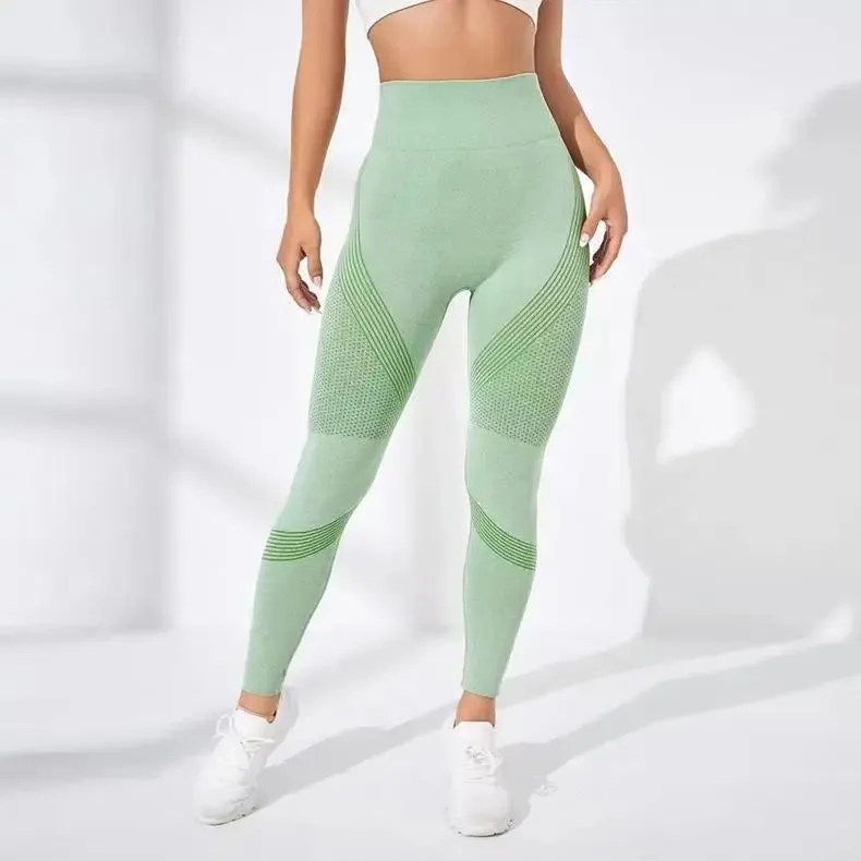 Striped Mesh High Waist Fitness Legging for Outdoor Running