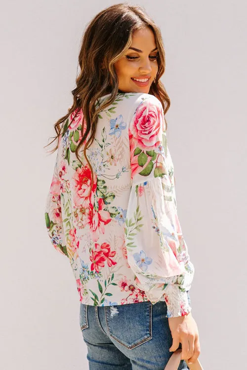 Sweet And Chic Floral Print Smocked Top