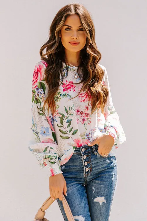 Sweet And Chic Floral Print Smocked Top