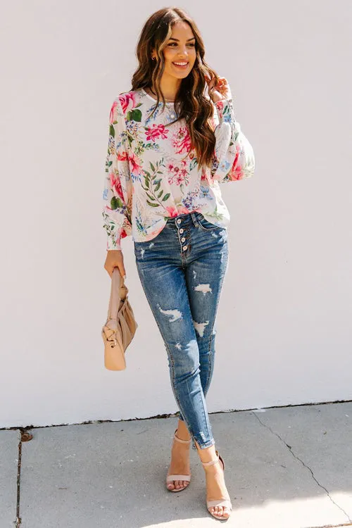 Sweet And Chic Floral Print Smocked Top