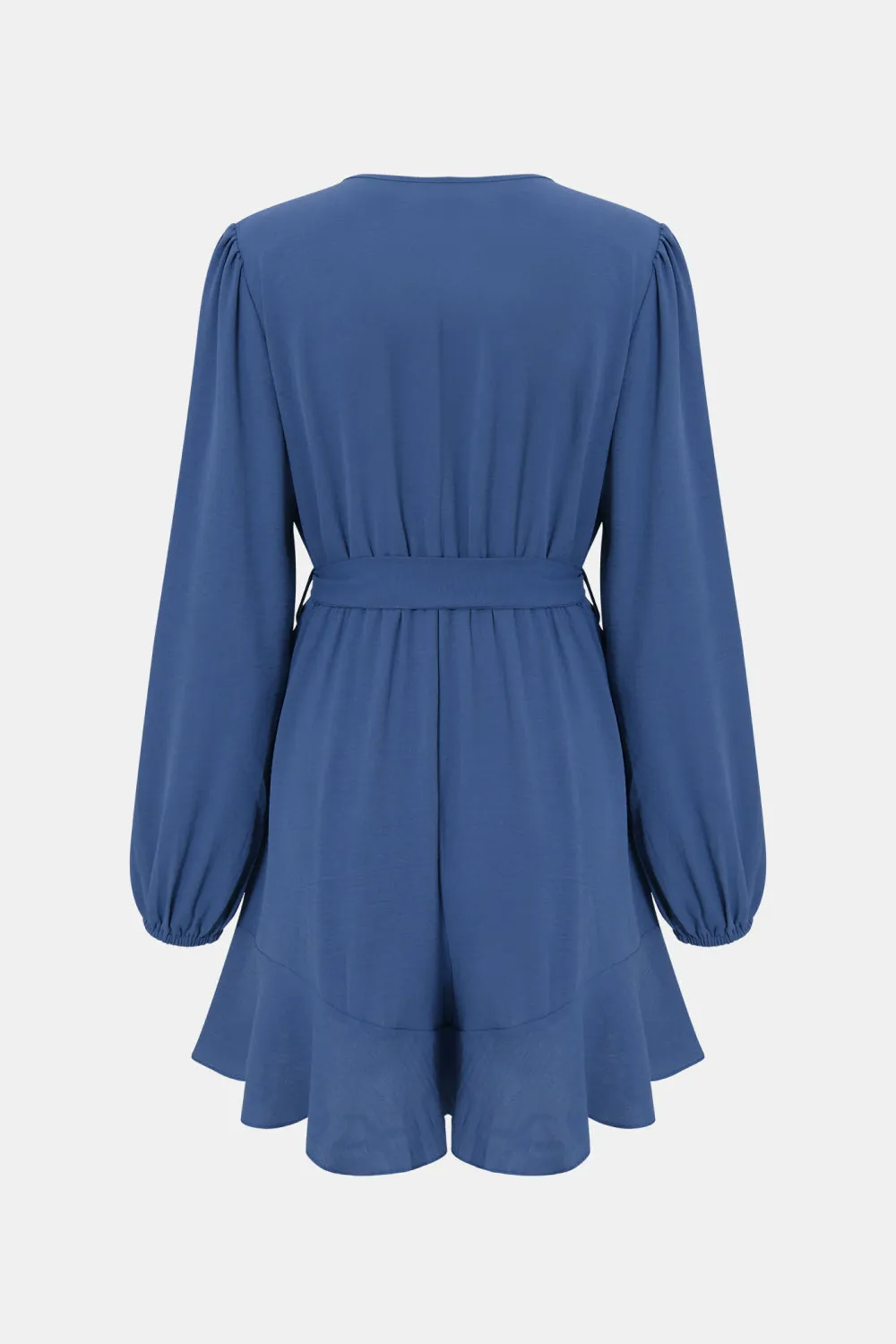 Tie-Waist Balloon Sleeve Ruffled Surplice Romper