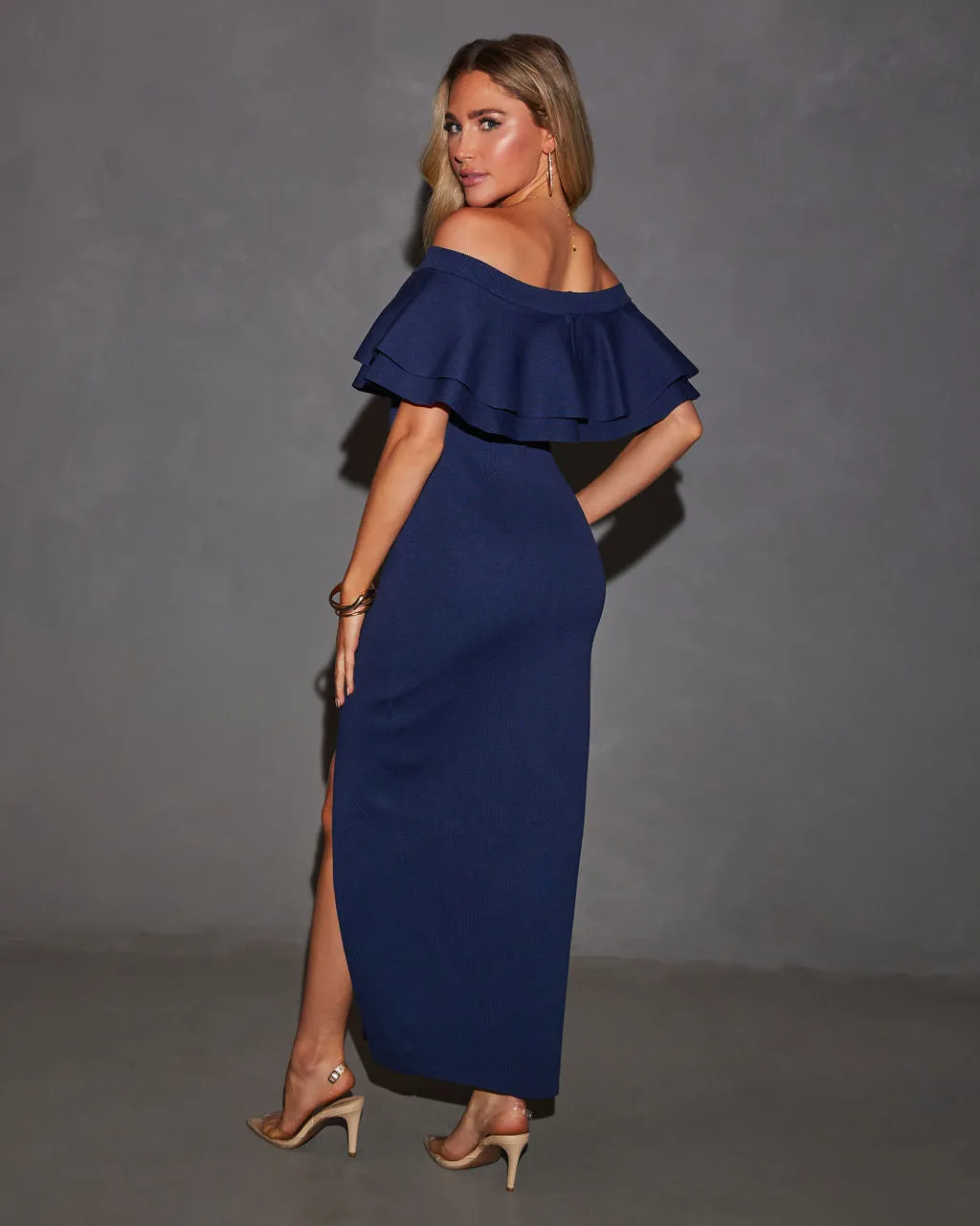 Timeless Beauty Ruffle Off The Shoulder Midi Dress