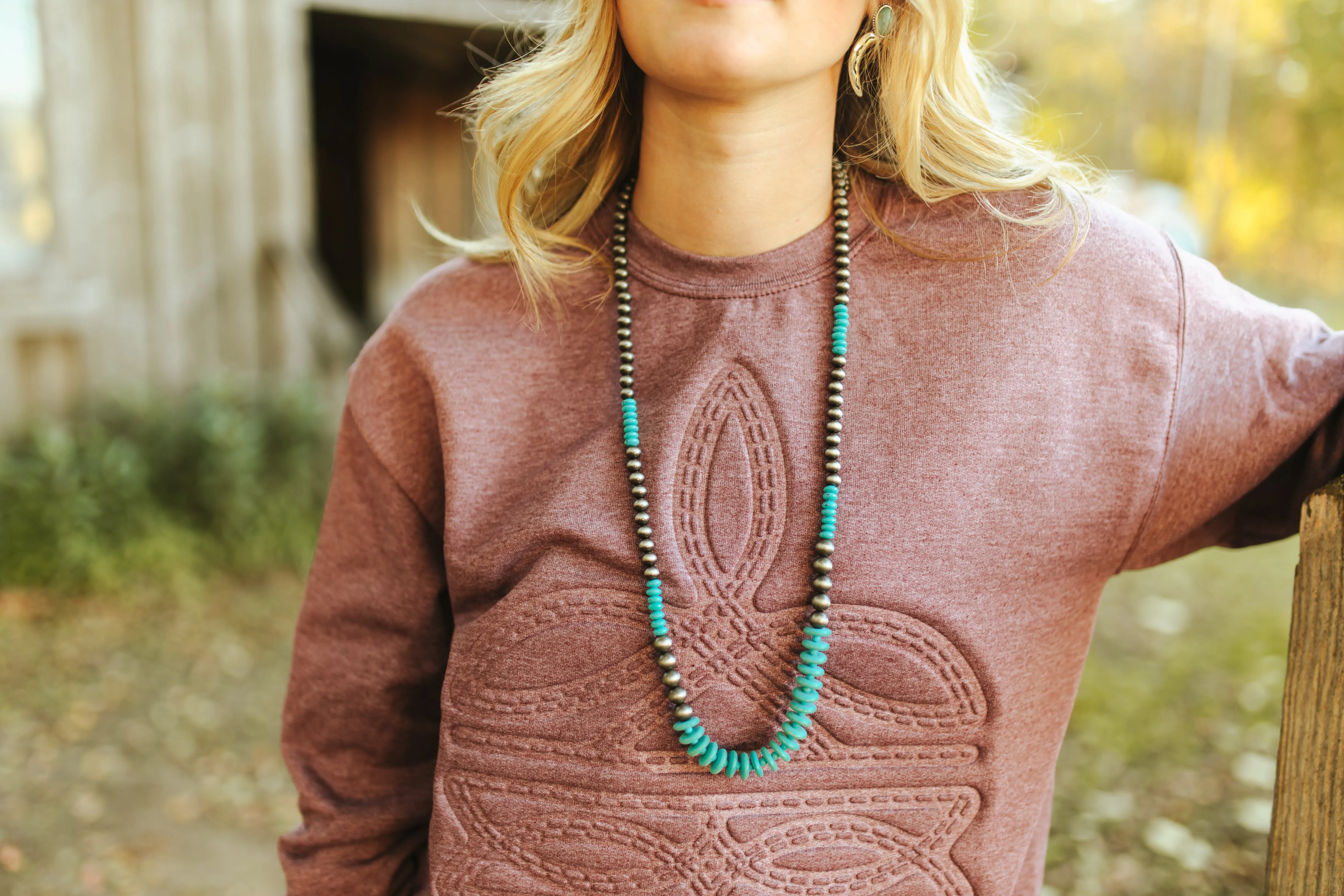 Turquoise and Silver Beaded Long Necklace