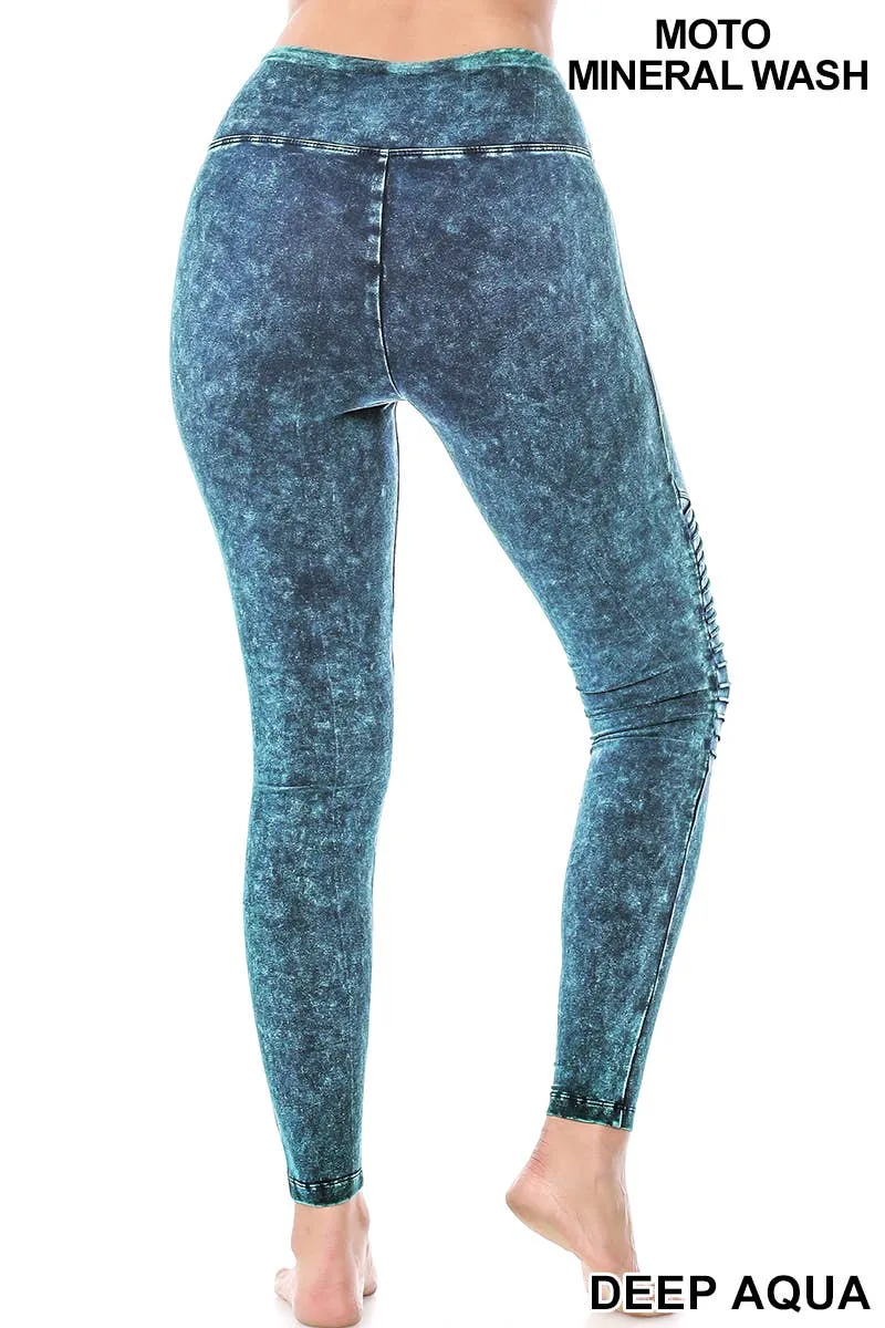 Vanilla Monkey - Mineral Washed Wide Waistband Moto Leggings