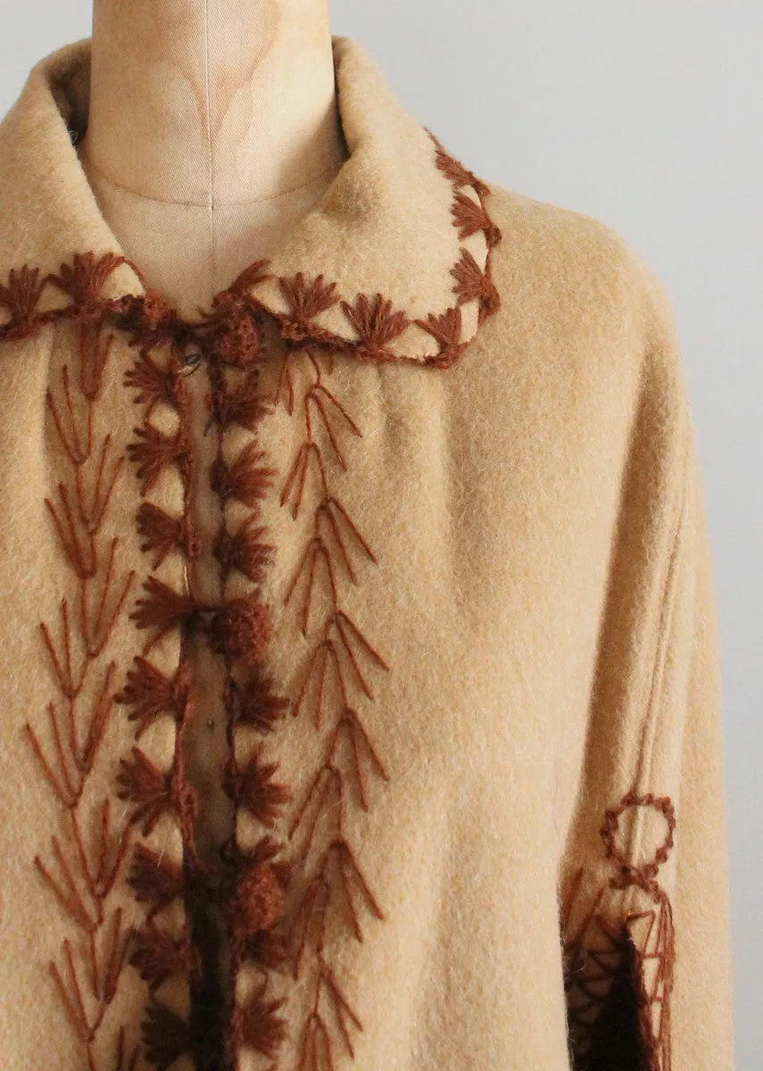 Vintage 1970s Embroidered Wool Cape with Llamas