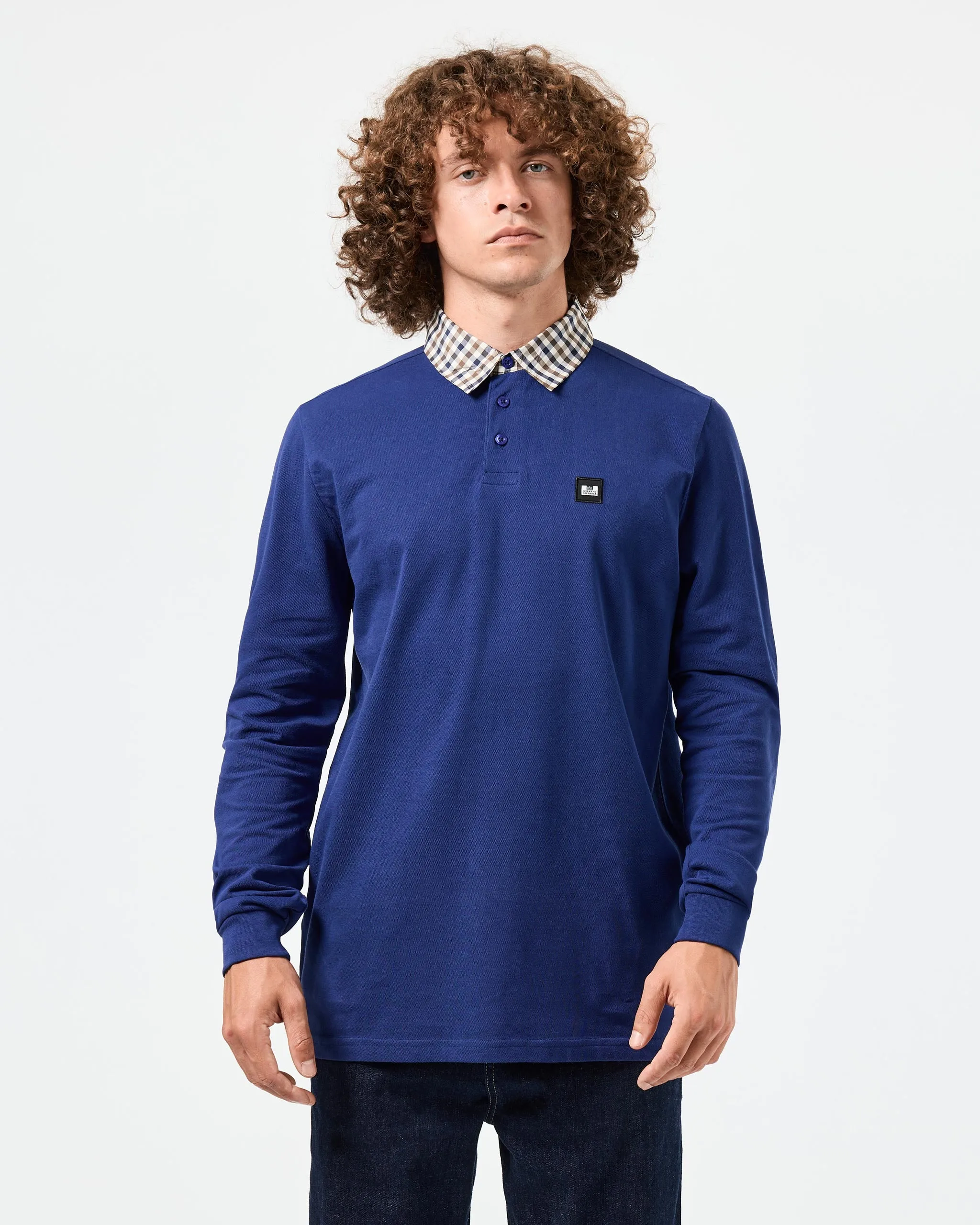 Walker Long Sleeve Polo Shirt Bright Navy/Mid House Check