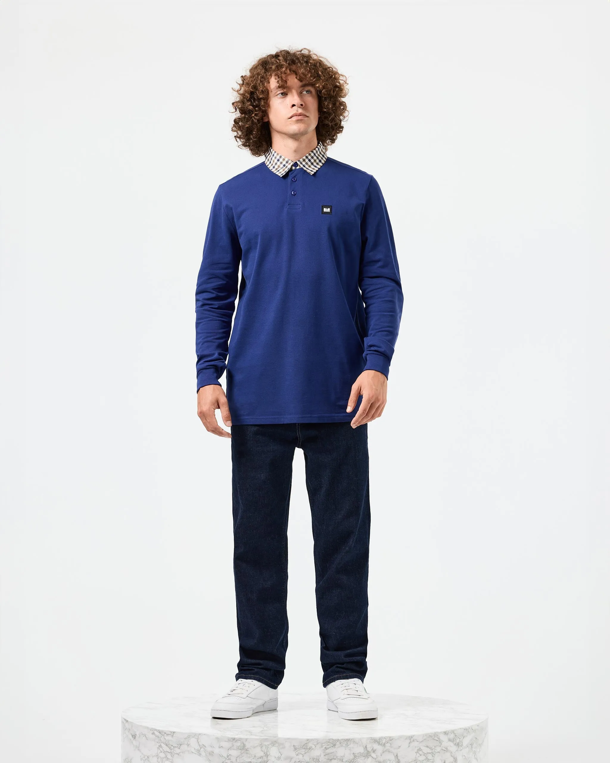 Walker Long Sleeve Polo Shirt Bright Navy/Mid House Check