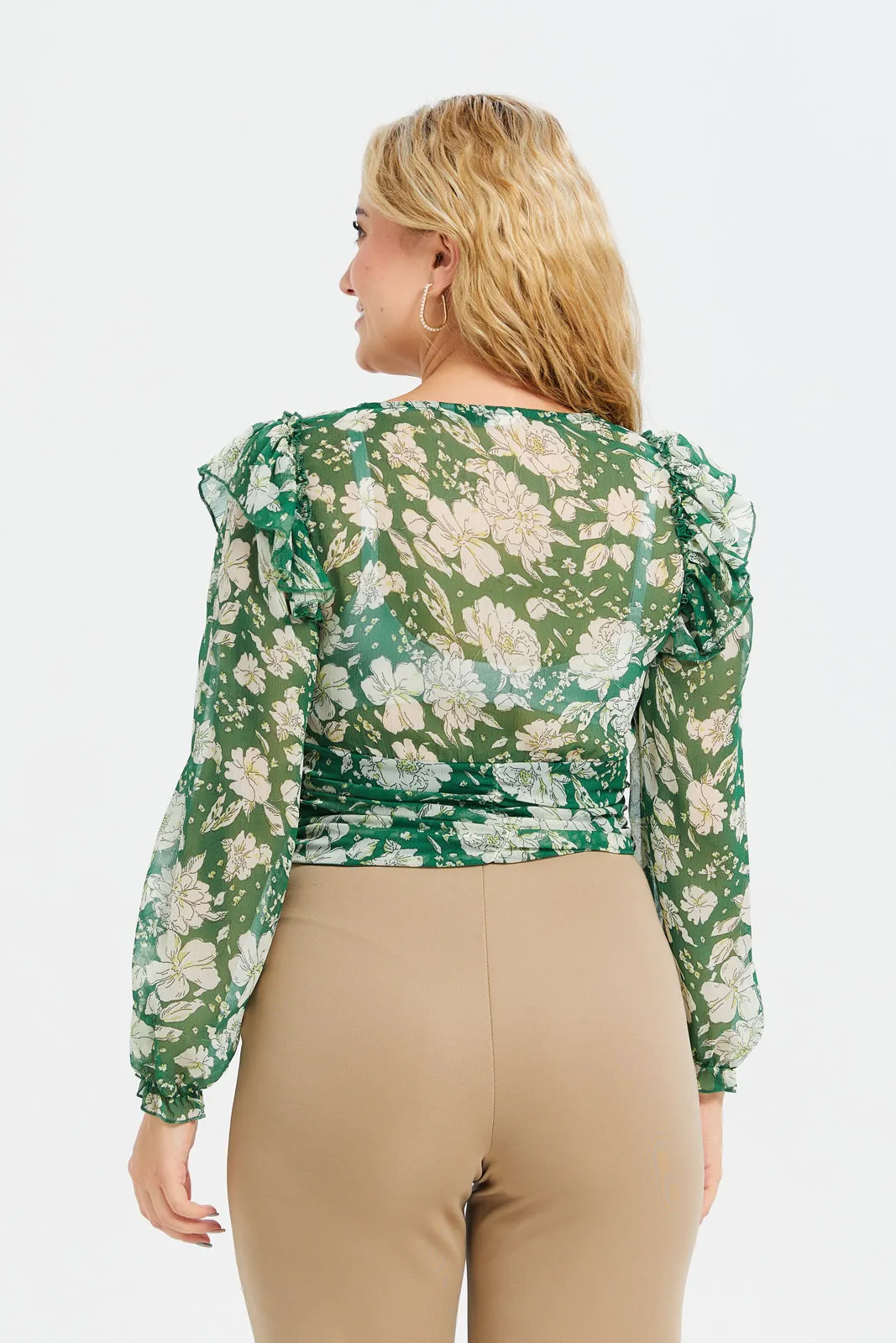 Woman Green Print Blouse