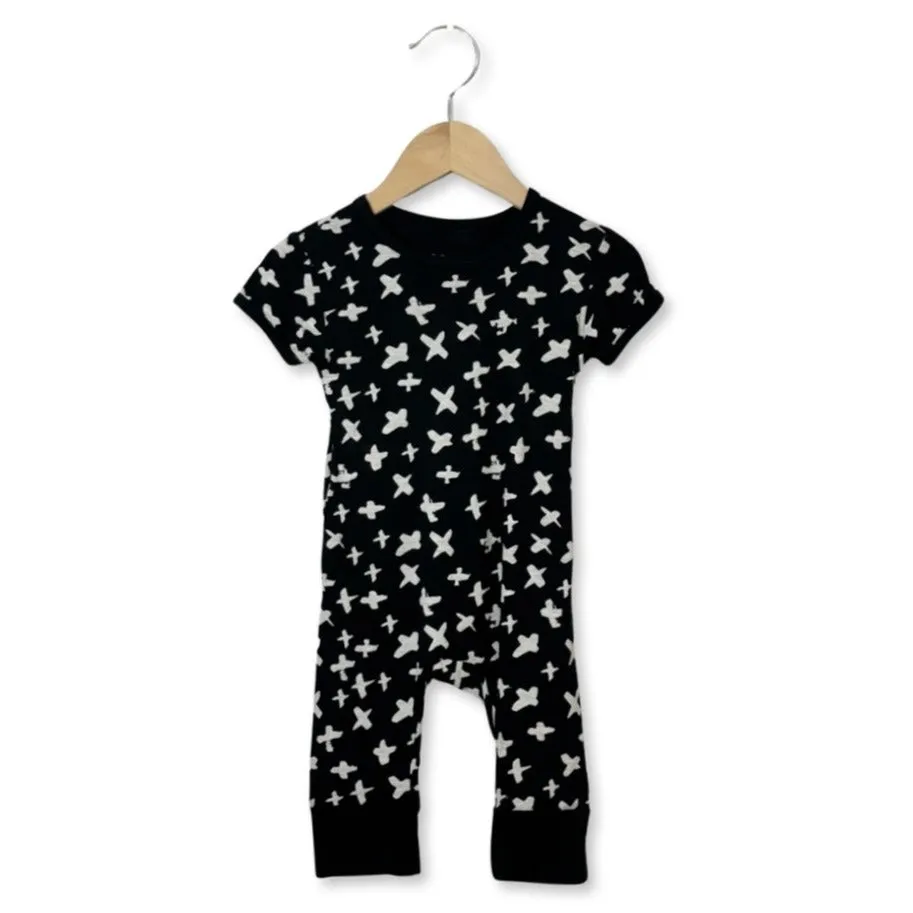 X Marks the Spot Black Short Long Romper