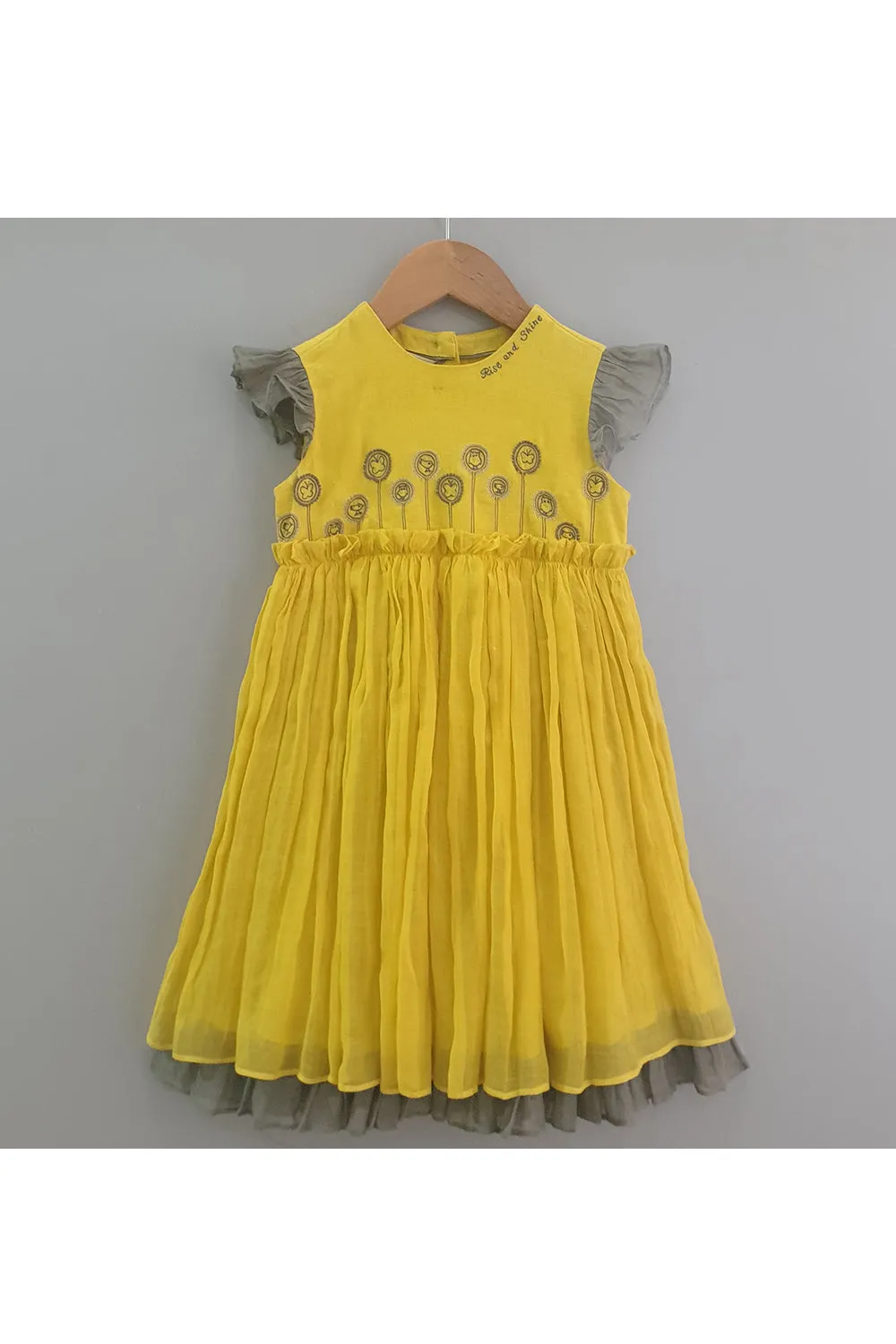 Yellow embroidered ruffled and layered dress