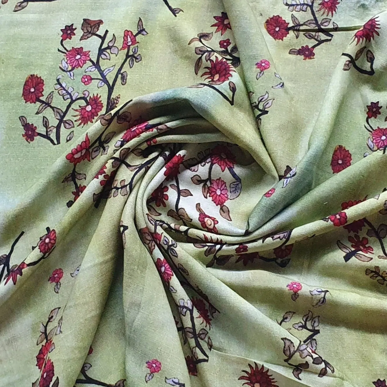 Yellow Floral Print Viscose Fabric