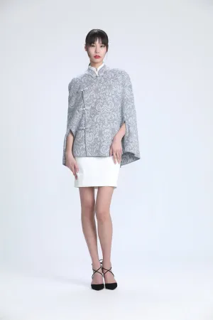 Yi-ming Grey Signature Pattern Long Length Knit Cape