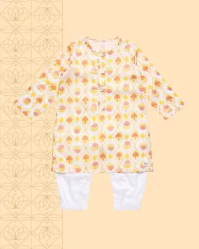 Zahra - Handblock Printed Infant Kurta with Attached Pyjama (Onesie)