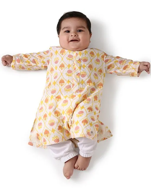 Zahra - Handblock Printed Infant Kurta with Attached Pyjama (Onesie)