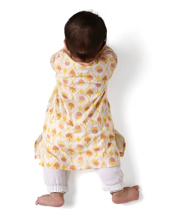 Zahra - Handblock Printed Infant Kurta with Attached Pyjama (Onesie)