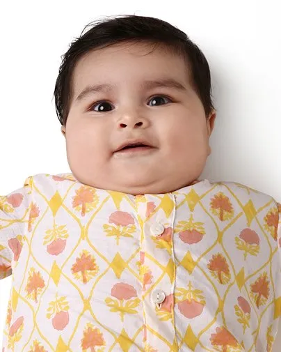 Zahra - Handblock Printed Infant Kurta with Attached Pyjama (Onesie)