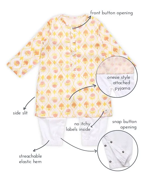 Zahra - Handblock Printed Infant Kurta with Attached Pyjama (Onesie)